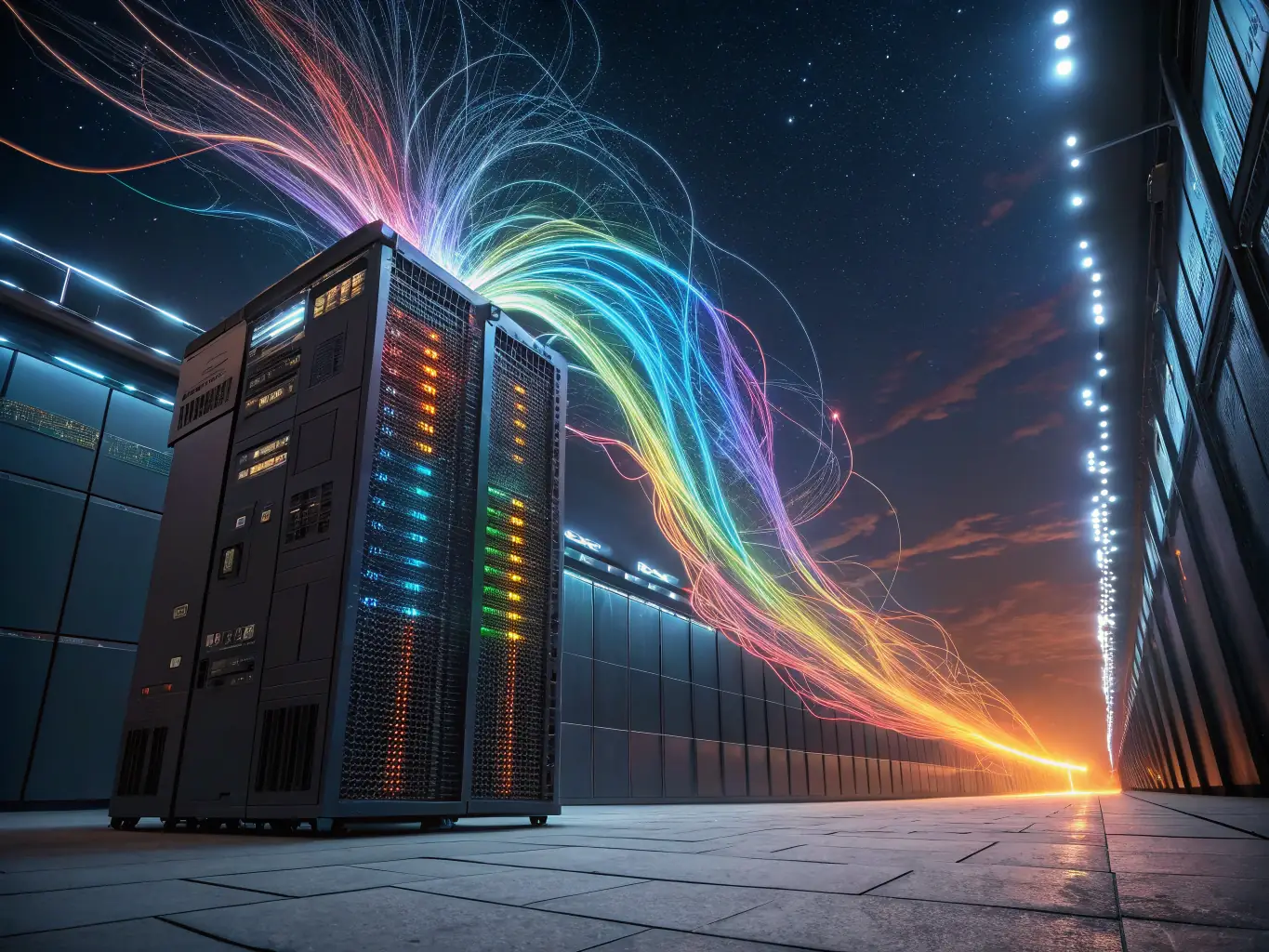 An image depicting data streams being analyzed by Connectech Labs' AI, with visual representations of insights and patterns being identified.