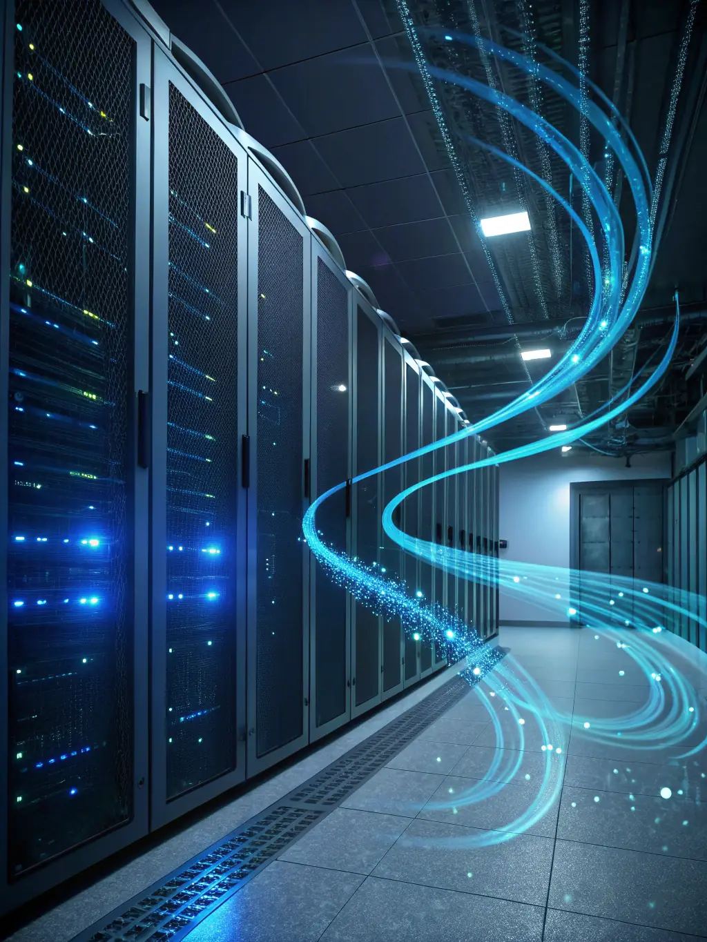 An abstract image representing data streams being analyzed and used to automatically adjust business processes, highlighting the real-time adaptability of Connectech Labs' systems.
